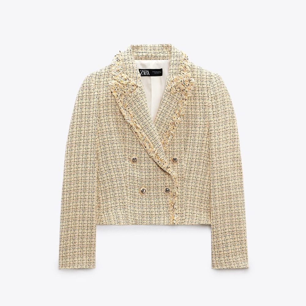 NWOT Frayed double breasted Tweed Jacket